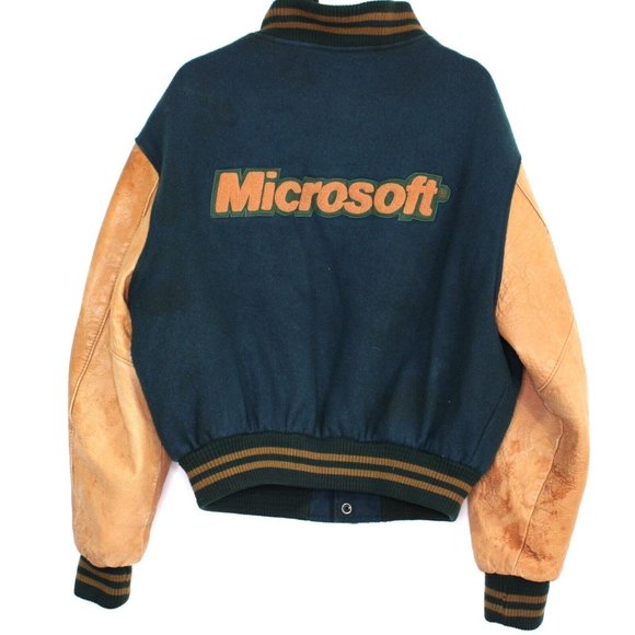 Vintage Microsoft Mens Large Spell Out Varsity Jacket Rare Collectible K464
